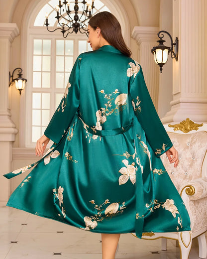 Floral Satin Longline Robe with Belt