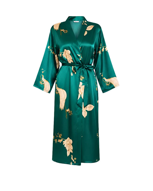 Floral Satin Longline Robe with Belt